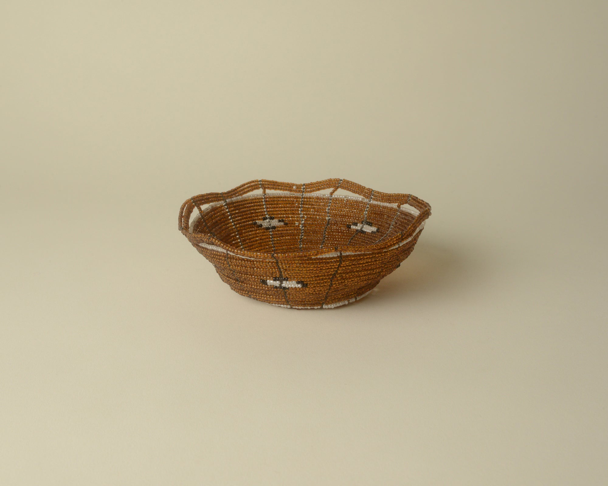 Deep orange Maasai beaded bowl, Ethiopia.